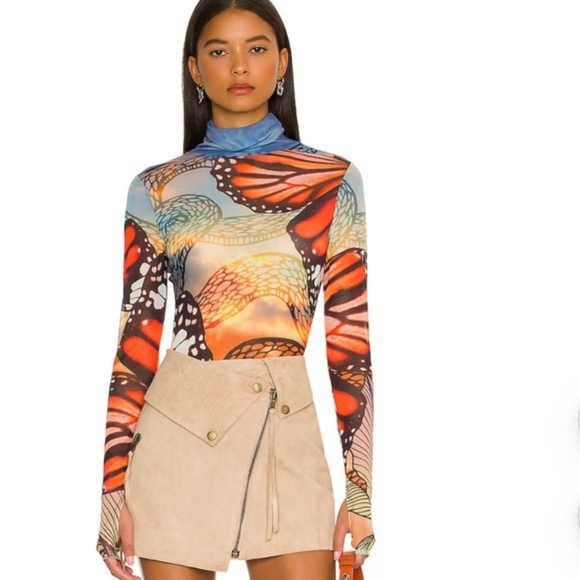 Revolve AFRM Zadie Long Sleeve Mesh Top in Butterfly Sub - Picture 2 of 7